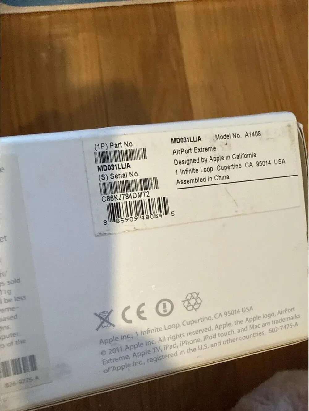 Apple AirPort Extreme 802.11n Wi-Fi Base Station Router Model A1408 MD031LL/A